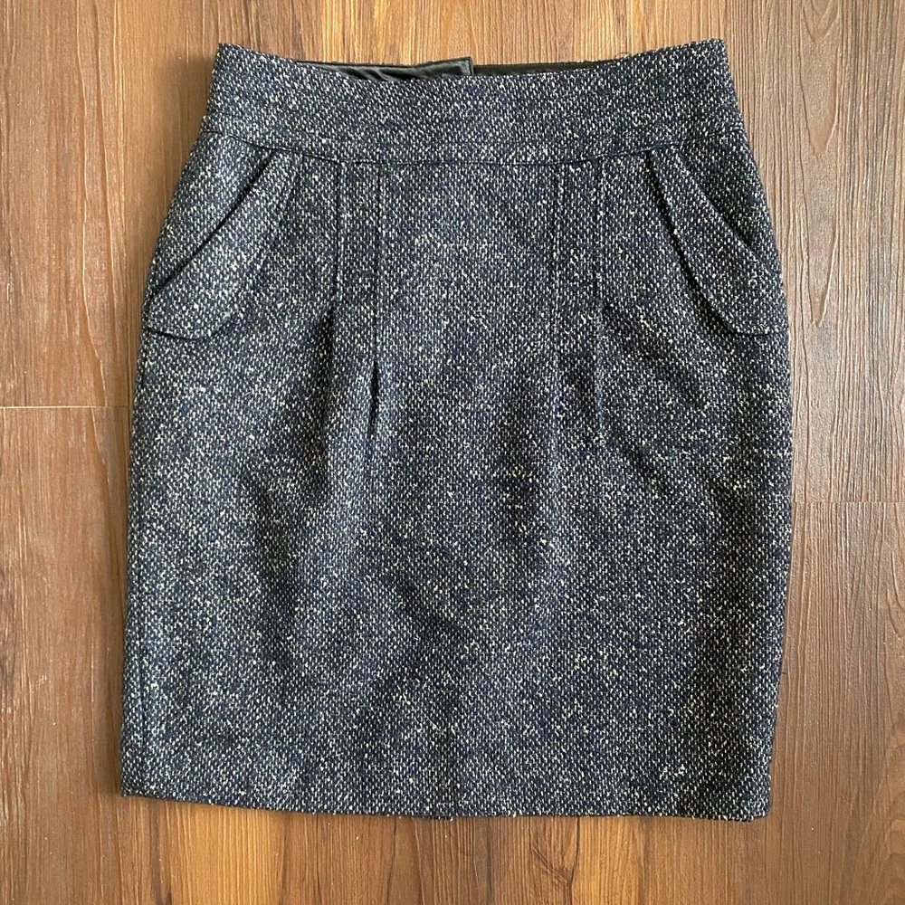 Cabi tweed charcoal gray brown taupe midi wool blend pencil skirt